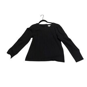 J.Crew Black Puff Shoulder Button Back Long Sleeve Top Women's Small NEW